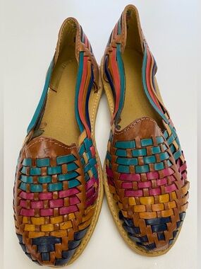 Handwoven Leather Huarache Flats - sz 8-9 Multi Color NWOT